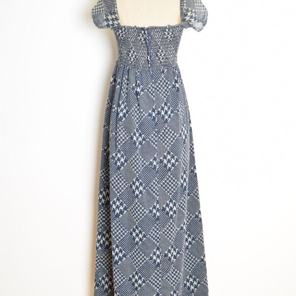 vintage 70s maxi dress boho hippie cottagecore prairie long navy smocked XS S - Picture 9 of 11